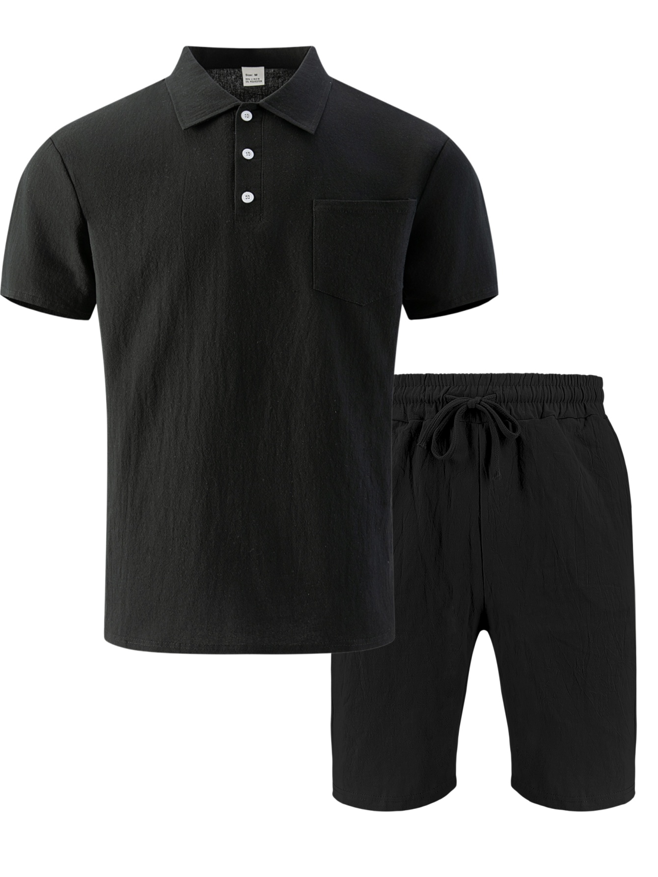 Streetwear Brand Shorts - Erkek Dokulu Keten Polo Kısa Kollu