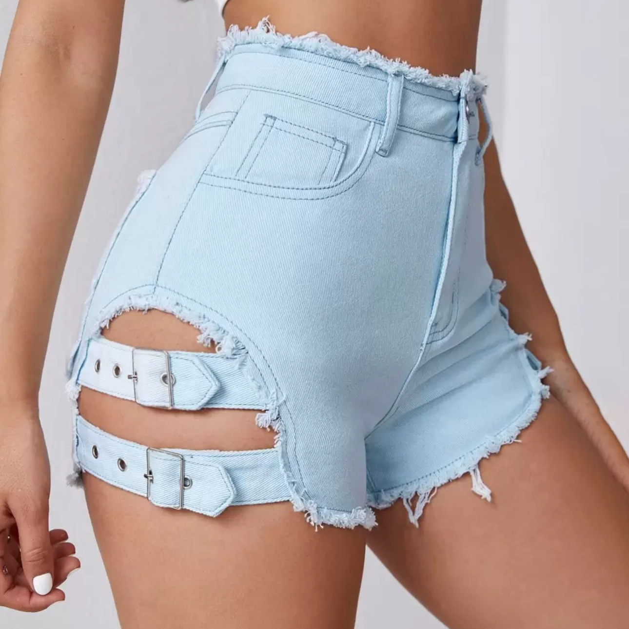 Streetwear Brand Shorts - Kadınlar Yüksek Bel Kot Şort Yıpranmış