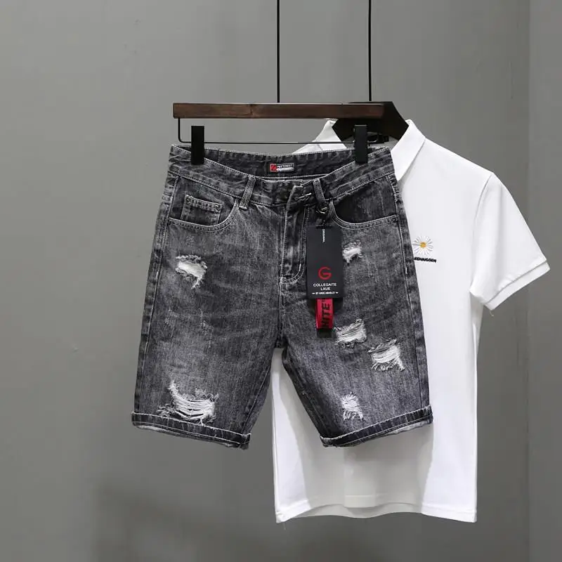 Streetwear Brand Shorts - Erkek kısa kot pantolon pantolon siyah